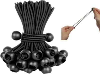 Verpakking van 50 stuks - Bolvormig elastisch koord - Zeilbevestiging - Tentspanner - Elastisch koord met plastic bol - Geschikt voor zeilen, tenten en diverse afdekkingen - Zwart
