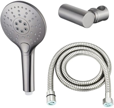 FugaFlow Eccelente Acces Handdoucheset - Ø12 - rond - 3 straalsoorten - met houder - met anti twist slang - 150cm - Geborsteld RVS PVD (RVS)