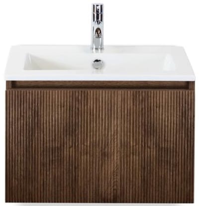 Frozen 3D Badmeubelset 60 cm - Greeplijst in Kleur - Dark Oak - Keramische Wastafel Wit 1 Kraangat