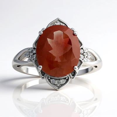 Cavill - Luxe gouden ring dames - 9K witgoud - 3,613 ct ovale Oregon zonnesteen - 18 Tanzanische zirkonen - elegante avondring
