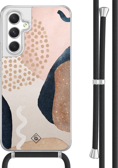 Casimoda® hoesje met koord - Geschikt voor Samsung A54 - Abstract Dots - Afneembaar koord - TPU/acryl - Bruin/beige