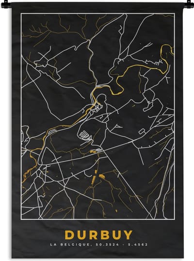 Wandkleed - Wanddoek - Stadskaart - Durbuy - Goud - Plattegrond - Kaart - 120x180 cm - Wandtapijt