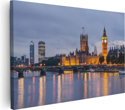 Artaza Canvas Schilderij Big Ben - 30x20 cm - Klein - Wanddecoratie Londen - Muurdecoratie Skyline - Kamer Accessoires