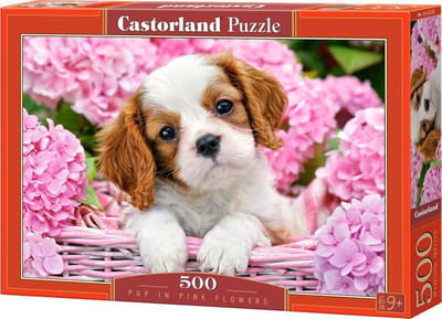 Castorland Pup in Pink Flowers – Puzzel – 500 stukjes – Satijnen afwerking – Perfecte pasvorm – Europese kwaliteit