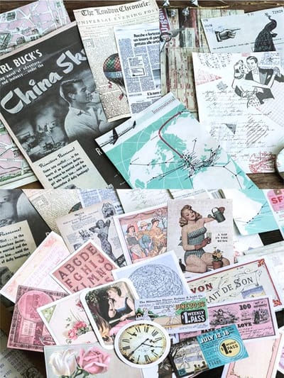 MGM Trading 72 stuks groot vintage scrapbookpapier, retro bullet journal stickers voor dagboek, kunsthandwerk, papier, oude tijden, letters, plantenblad voor kunsthandwerk en knutselprojecten