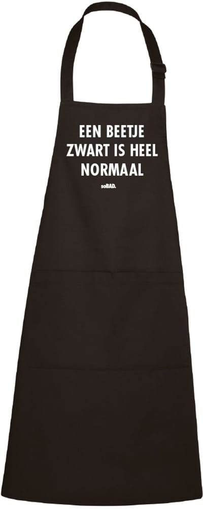 Keukenschort zwart - Een beetje zwart is heel normaal - soBAD. - One size - unisex - BBQ - Katoen - met tekst - cadeau