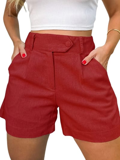Livano Korte Broek Dames - Spijkerbroek - met Zakken - Volwassenen - Jongens - Shorts - Rood - Maat XS