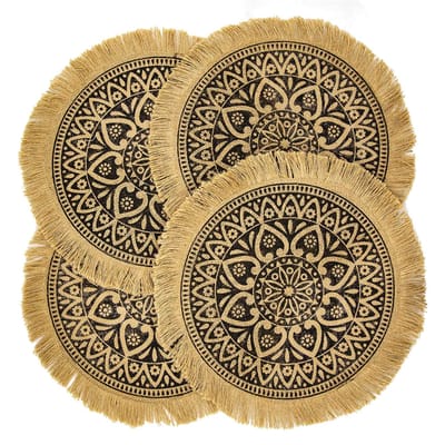 Boho Ronde Placemats Set van 4 Eetkamer Bruin Modern Diner Gevlochten Beige Tafel en Herfst Cirkel Runner Keuken Bord Mats voor Huis 38cm&Round