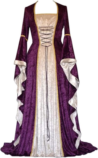 Allecto Plus - Vrouwen Renaissance Middeleeuws Victoriaans Lange Jurk met Kant Geplooide Mouwen Halloween Feestkostuum