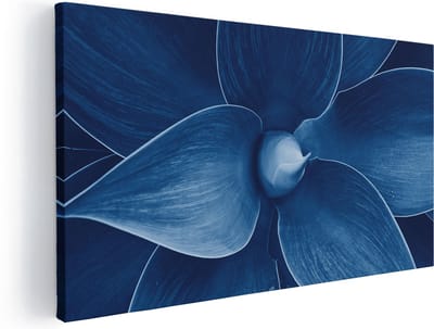 Artaza Canvas Schilderij Plant - 40x20 cm - Klein - Wanddecoratie Botanisch - Muurdecoratie Bloem - Blauw