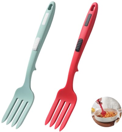 Dailygoods - Siliconen vorken om te koken, 2 stuks flexibele siliconen vorken, gemengde vork, hittebestendig, mengvork, voor roeren, mixen, pureren, roeren van spaghetti (rood, zeeblauw)