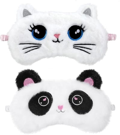 2 Stuks Pluche Slaapmasker voor Kinderen - Kleurrijke en Zachte Blindfold met Dierenmotief, Ideaal voor Reizen en Naps, Perfect Cadeau voor Jongens en Meisjes