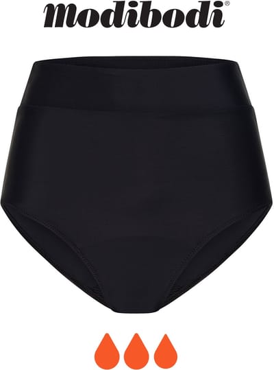 Modibodi Menstruatie Zwemkleding Super Absorberend Dames Zwemslip Hoge Taille Bikinibroekje Zwart 36