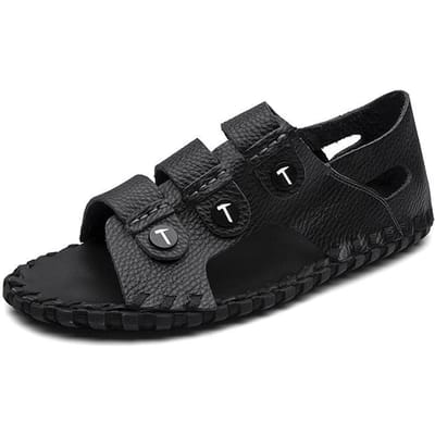 Sandalen Heren Echt Leer Zomer Buitenkleding Nieuwe Mode Wad Schoenen Heren Mode Schoenen Heren Casual Antislip Strandschoenen 45 zwart