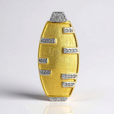 Cavill - Zilveren Hanger met 39 Zirkoon 0 281 ct - 925 Sterling Zilver Verguld - Geometrisch Modern Luxe Dameshanger 34x16 mm