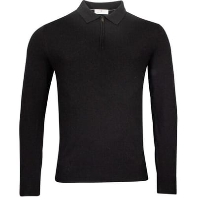 Thomas Maine Trui Pullover Half Zip Polo Collar Single Knit Merino Blend Zwart / male