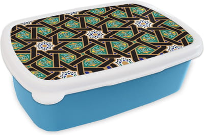 Broodtrommel Blauw - Lunchbox - Brooddoos - Oriëntaal - Patroon - Arabisch - Sterren - 18x12x6 cm - Kinderen - Jongen