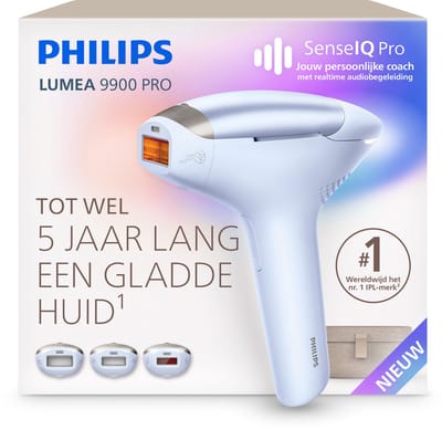 Philips Lumea 9900 Pro IPL Ontharingsapparaat – Tot 5 Jaar Lang een Gladde Huid, Realtime Persoonlijke Begeleiding en 3 Opzetstukken voor Lichaam, Gezicht & Gevoelige Zones, BRC333/00