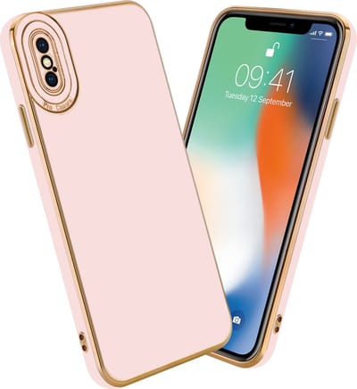 Cadorabo Hoesje geschikt voor Apple iPhone X / XS in Glossy Roze - Rose Goud - Beschermhoes van flexibel TPU-silicone Case Cover en met camerabescherming