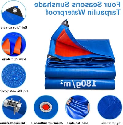 Waterdicht Dekzeil - Zwaar belastbaar zeil - Bescherming buiten - Dik 180 g/m² PE - 3x3m - Blauw/Oranje