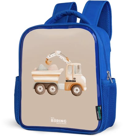 NoBoringSuitcases.com® - Rugzak blauw - Schooltas jongens - Gele kiepwagen in neutrale kleuren - Kinder rugtas jongen - Boekentas kind - Kinderrugzak voor school - Schoolrugzak