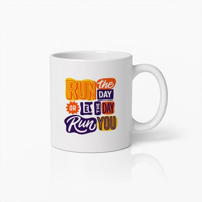 Run the Day or Let the Day Run You Mok 330ml – Motiverende Quote Beker voor Werk & Kantoor – Perfect Cadeau voor Ondernemers en Doorzetters