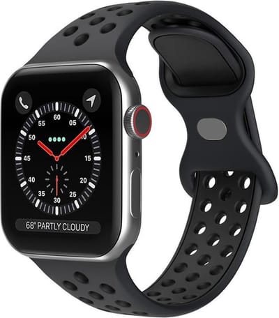 Strap-it Classic Sportbandje - Geschikt voor Apple Watch bandje - Series 1/2/3/4/5/6/7/8/9/10/11/SE/SE2/SE3 - Donkergrijs/Zwart - Siliconen bandje sport - Sport Loop iWatch bandje maat: 38 / 40 / 41 / 42mm