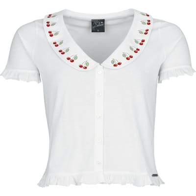 Pussy Deluxe - Rockabilly Blouse - Mon Chéri Binding Blouse - S tot XXL - voor Vrouwen - wit