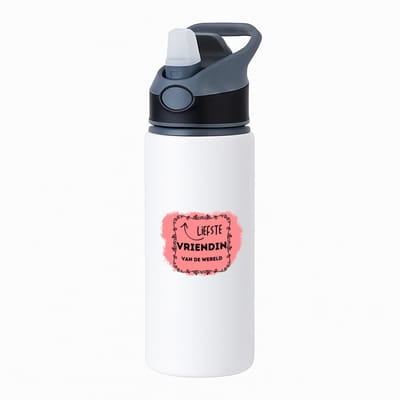 Hacebo® - liefste vriendin van de wereld waterfles met rietje zwart - Vriend/vriendin - de liefste vriendin - valentijnsdag - verjaardag - cadeautje voor vriendin - kado - geschenk - water fles - 650ML