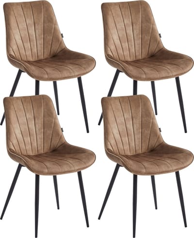 Colenis® - Lesedi Eetkamerstoel - Set Van 4 - Taupe - Adoré Velvet - Industrieel