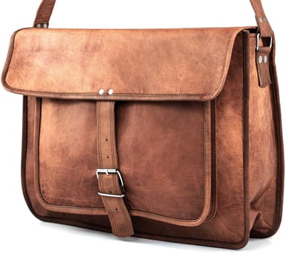 Schoudertas OnceDoce® Urban Chique - A4 Formaat - 37x28x10 cm - Echt Leer Cognac Bruin - Messengertas ‘Lima’ 15 inch - model nr 013