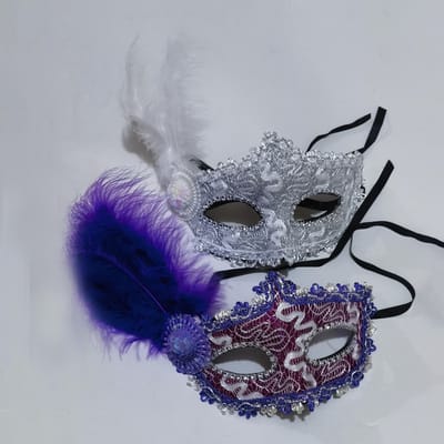 Lot de 2 masques de princesse en dentelle et plumes pour Halloween, masque pour les yeux, décoration de fête fantôme d'Halloween B