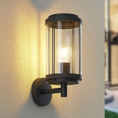 Lindby - Wandlamp buiten - 1licht - Aluminium, polycarbonaat - H: 32.5 cm - E27 - donkergrijs, helder