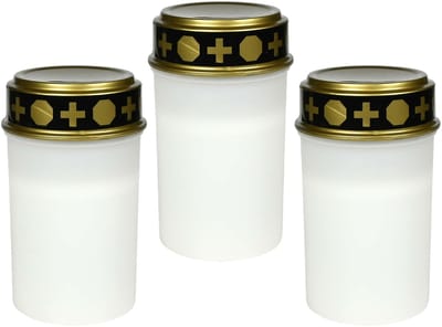 Benson Grafkaars/gedenklicht - 3x - LED licht - wit - waterbestendig - op batterijen - D6,5 x 12 cm