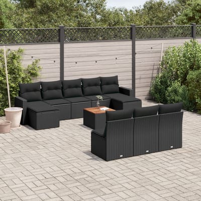 vidaXL - 11-delige - Loungeset - met - kussens - poly - rattan - zwart