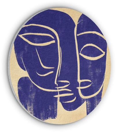 Akoestisch wandpaneel rond 30x30 cm - Vilt schilderij Okergeel - Blauw - Eenvoudige lijnen - Ronde akoestische panelen - Geluidsdempende wanddecoratie - Geluidsisolatie wandcirkel - Muurdecoratie geluidspanelen