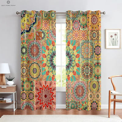 Kleurig Geruit Patroon Gordijn, Retro Boheemse Stijl, Geschikt voor Slaapkamer, Woonkamer, Balkon Decoratie, Huisdecoratie Kwaliteit W50xH130(CM)x2PCS&Rod pocket