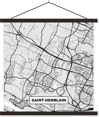 Posterhanger incl. Poster 60x60 cm - Schoolplaat - Stadskaart - Frankrijk - Kaart - Saint-Herblain - Plattegrond - Textielposter - Zwarte latten - Stadskaart