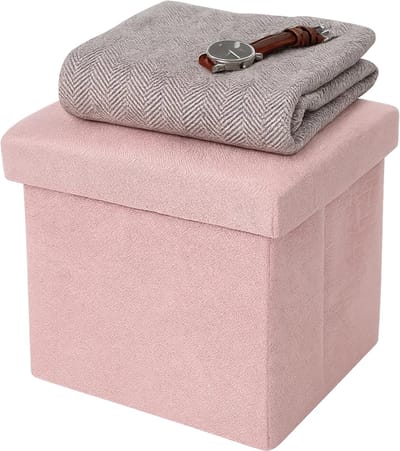 Lomera Opvouwbare Poef - Opbergpoef Roze - Hocker met Opbergruimte - Vierkante Poef - MDF Poef - Ruimtebesparend Ontwerp - Katoenen Bekleding - Poef met Deksel - Opbergoplossing - Compacte Poef - Multifunctionele Poef