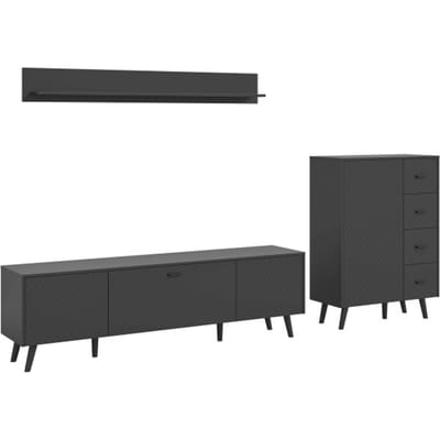 Linea woonkamercombinatie grijs mat MDF TZ grijs mat melamine zwart NB - 40x269x175cm