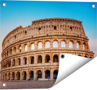 Gards Tuinposter Colosseum in Rome met de Blauwe Lucht - 50x40 cm - Tuindoek - Tuindecoratie - Wanddecoratie buiten - Tuinschilderij