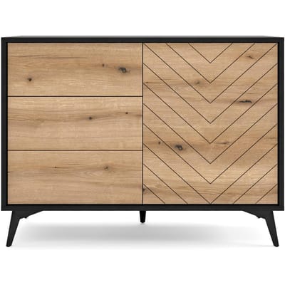 Selsey - BOULIA - Dressoir met lades - visgraat - 104 cm - zwart/eik