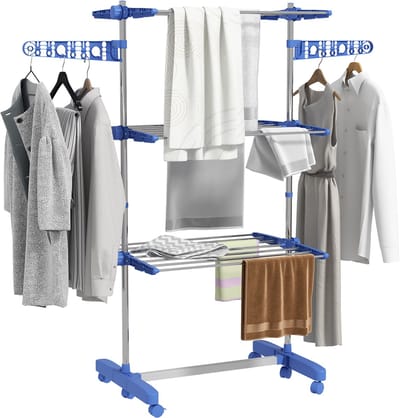 HOMCOM-Wäscheständer-Edelstahl, ABS-142L x 55B x 152H cm-Blau