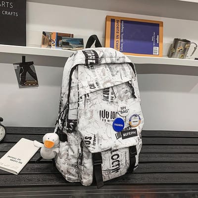 Nieuwe Mode Geprinte Rugzak Eenvoudige Middelbare Scholieren Computer Tas Grote Capaciteit Schooltas Student Rugzak . white
