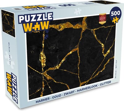 Puzzel Marmer - Goud - Zwart - Marmerlook - Glitter - Legpuzzel - Puzzel 500 stukjes