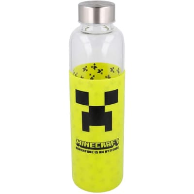 Fles - STOR - Minecraft - Glas met siliconen hoes - Herbruikbaar - 585 ml