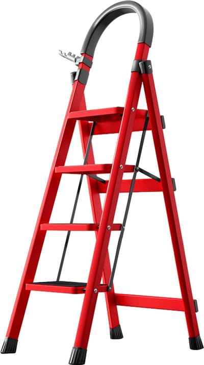 Foxsport Huishoudtrap 4 treden - Keukentrap - Inklapbaar - Trapladder - Anti-Slip - veiligheid - Lichtgewicht - Max. Werkhoogte 279cm - Rood