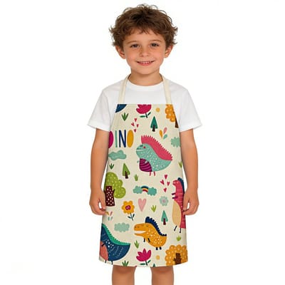 Kinderschort met cartoonprint - Dinosaurusschort - Schilderschort voor kinderen - Geschikt voor koken en schilderen in de keuken - Aanbevolen voor jongens en meisjes met een lengte van 90-135 cm (gewicht onder 70 kg)