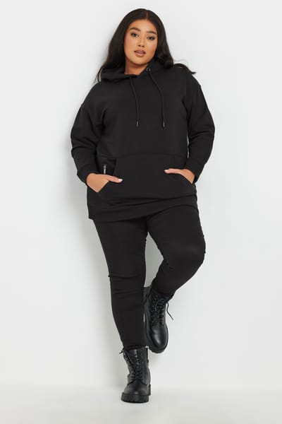 Yours Hoodie Van Katoen Met Ritsdetail In Zwart Size 44