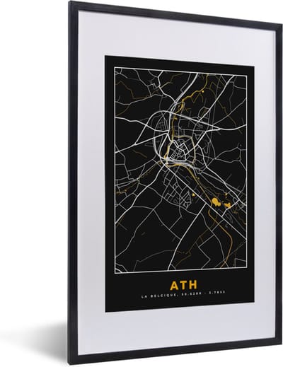 Fotolijst incl. Poster - Stadskaart - Ath - Plattegrond - Goud - Kaart - 40x60 cm - Posterlijst